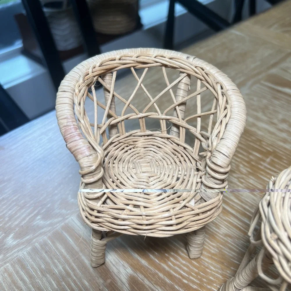 Vintage Set Wicker Rattan Patio Dollhouse Furniture: 2 Chairs & Table